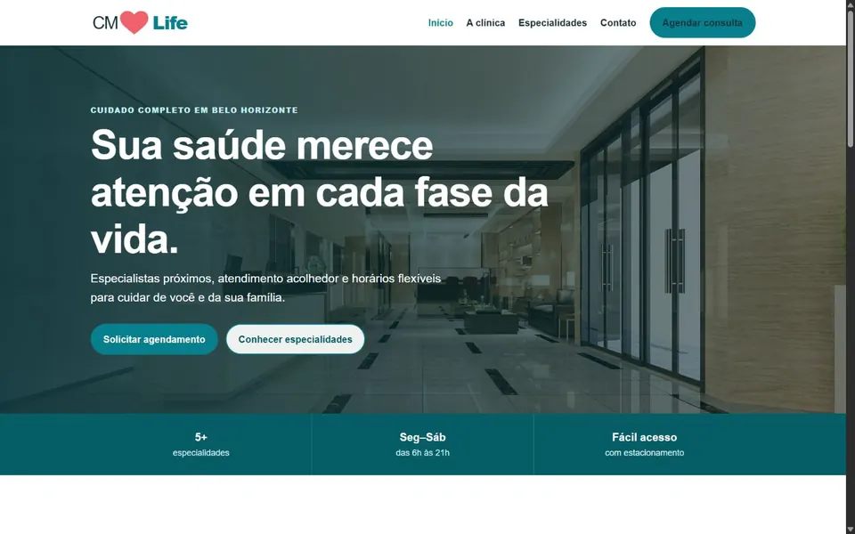 Página inicial do projeto Clínica Médica